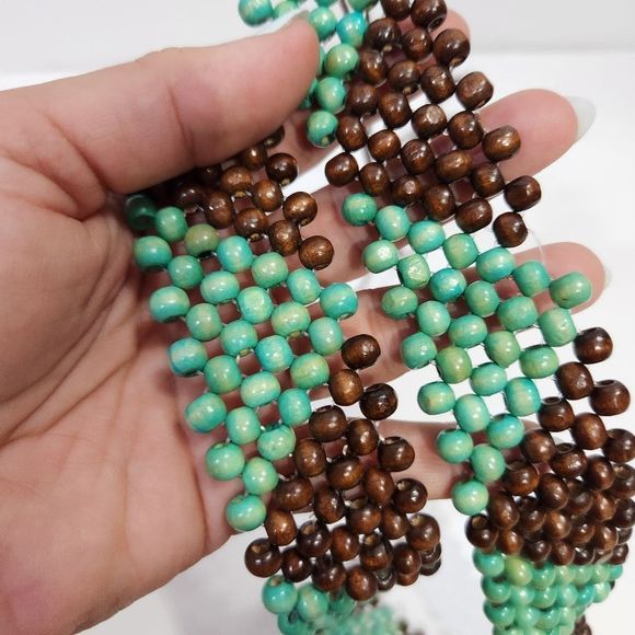 4x$25 Wooden beads  brown  mint waist tie belt  Small to medium - Picture 5 of 10